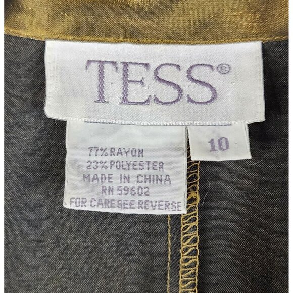 Tess Shirt Womens 10 Gold Metallic Retro Button Up Long Sleeve Blouse Vintage - Picture 3 of 10